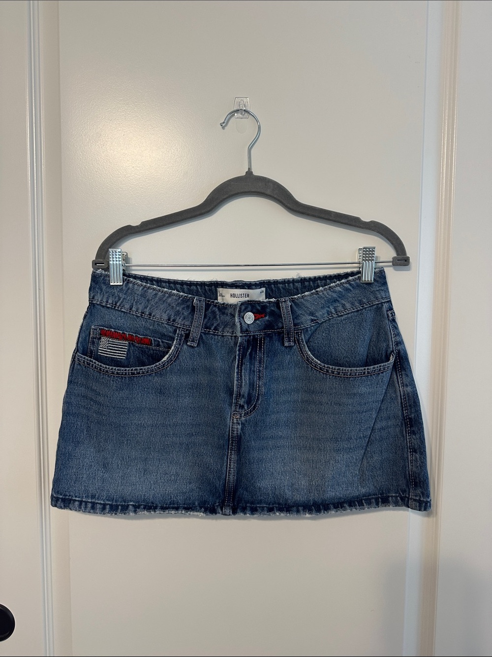 Hollister Blue Denim Mini Skirt with Red Accent